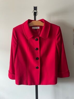 Tahari By Arthur S. Levine Red Cropped Blazer Suit Jacket Tailored Size 12 Y2K